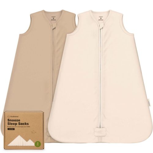 2-Pack Snooze Baby Sleep Sacks, Organic Cotton Wearable Blanket, Soft Toddler Sleeping Bag, Smooth Zipper (Ecru, Small)