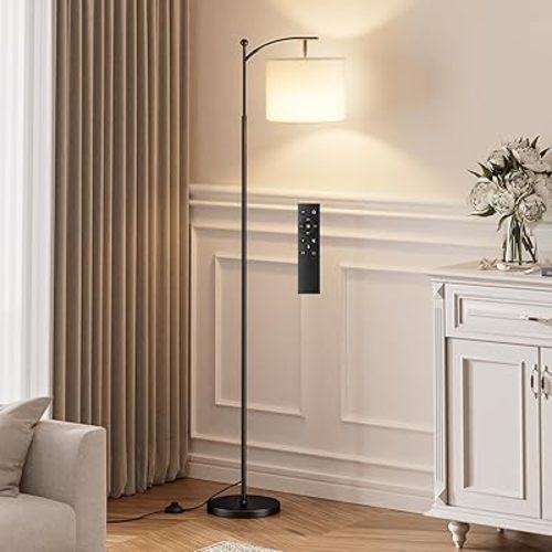 60" Floor Lamps with Remote Control & Bulb, Colors Temperature & Brightness Adjustable, White Shade & Black Pole