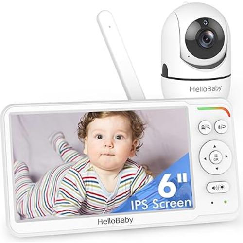 HelloBaby Baby Monitor with 6" World First IPS Screen 30-Hrs Battery, Remote Pan/Tilt/Zoom Camera, No WiFi Video Baby Monitor Camera and Audio, ECO, VOX, 2-Way Talk, Night Vision, 1000ft, Portable