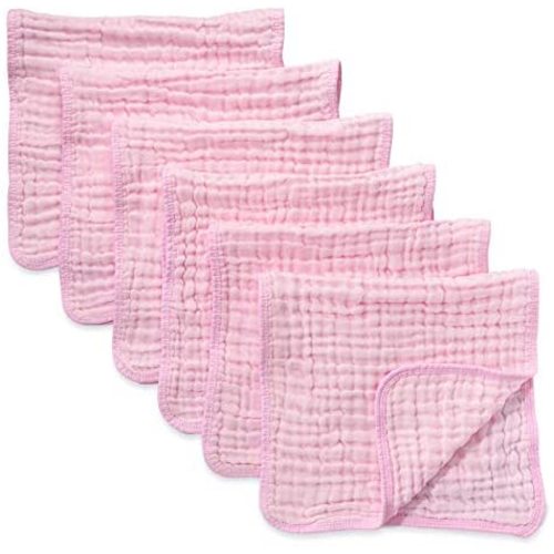 Muslin Burp Cloths 6 Pack Large 100% Cotton Hand Washcloths 6 Layers Extra Absorbent and Soft (Pink, Pack of 6) - Pack Of 6