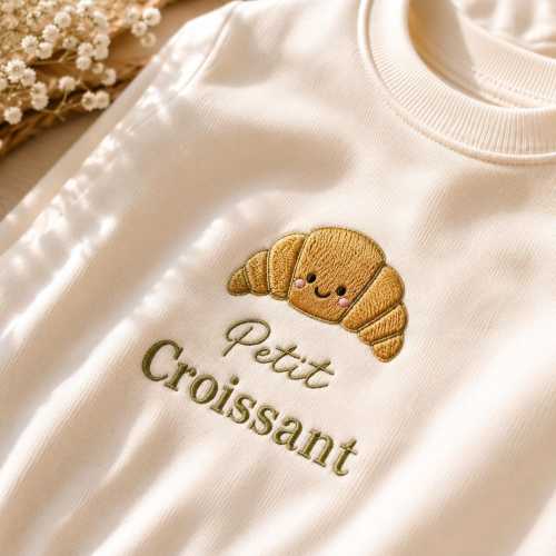 Petit Croissant Embroidered Romper, Cute French Bakery Baby Outfit, Croissant Bodysuit, Baby Gift For Little Foodies