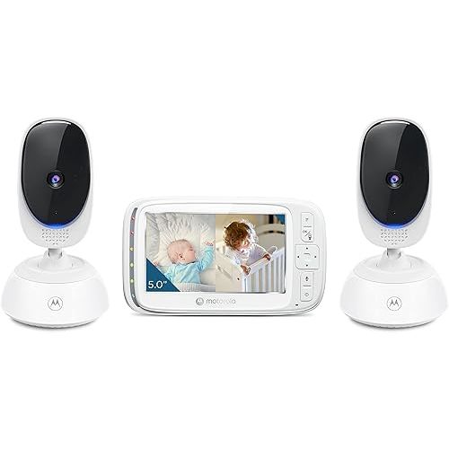 Motorola Nursery Video Baby Monitor with 2 Cameras, 5" Screen, 2-Way Audio, Night Vision, Temperature Sensor, No WiFi,1000ft Range, Lullabies, VM75-2