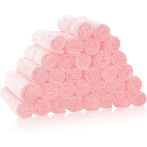 32 Pack Baby Washcloths - Luxury Coral Fleece - Extra Absorbent and Soft Wash Clothes for Newborns, Infants and Toddlers - Suitable for Sensitive Skin and New Born - Baby Shower - Pink, 10x10 Inch