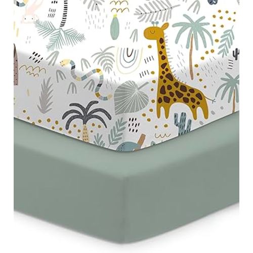 Baby Crib Sheets for Standard Crib Mattress - Green+Giraff, Soft Jersey Knit, Safe and Snug, for 28''x52''x9'' Extra Deep Pocket