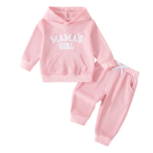 QITUDATEY 2 Piece Baby Toddler Waffle Knit Hoodie Jogger Pants Set | Soft Stretch Comfort with Handy Pockets, Easy Pull-On Fit and Cozy Everyday Style for Active Kids