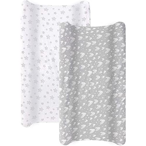 Biloban Changing Pad Cover, 100% Cotton Jersey Knit Soft Changing Pad Cover, Changing Pad Covers 2 pack for Girls Boys, Grey Star