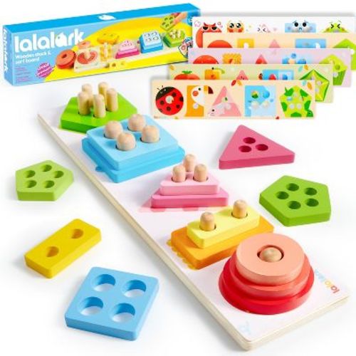Joyfy Montessori Toys for 1 2 3 Year Old, Wooden Stacking Sorting Toy for Toddlers 1-3, Sensory Learning Toys, Birthday Christmas Gift for Boys Girls