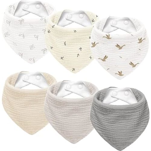 Susurration Muslin Baby Drool Bibs 6Pack Soft Triangular Adjustable Baby Bandana Bibs for Unisex Baby Girls & Boys