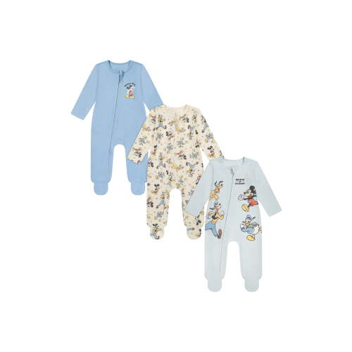 Mickey & Friends Baby Boy 3 Pack Long Sleeve Sleep N Play, Size 0-24 Months