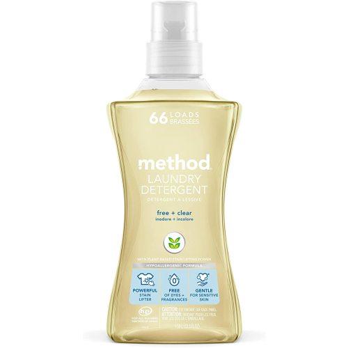 Method Liquid Laundry Detergent; Fragrance Free + Clear; Plant-Based Stain Remover; 66 Loads per 53.5 fl oz bottle; (Pack of 1)