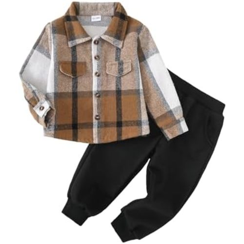 Baby Boy Clothes Infant Toddler Boy Outfits Plaid Long Sleeve Shirt and Pants Set Fall Winter Clothing