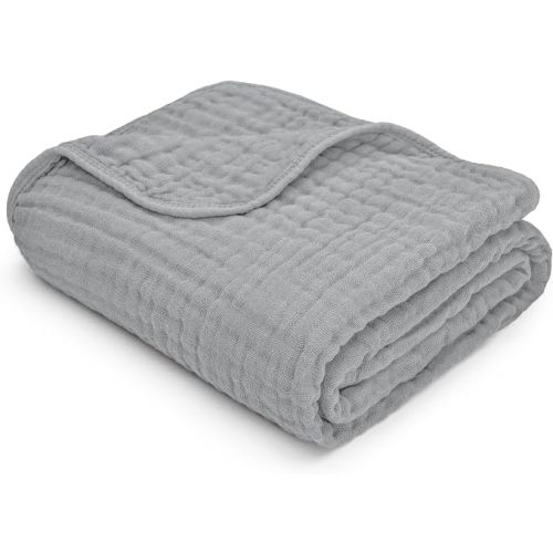 Comfy Cubs Muslin Baby Blanket - Soft, Lightweight, 6-Layer Cotton Swaddle Blankets for Newborns, Infants & Toddlers - 40" x 40" Large, Breathable & Versatile for Sleeping & Tummy Time - Heather Blue