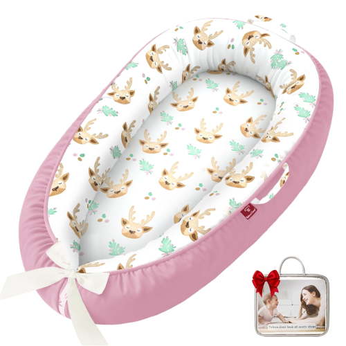 Baby Lounger - Baby Lounger for Newborn, 0-24 Months, Infant Lounger for Home and Travel, Soft Cotton, Baby Nest Lounger, Newborn Babies Essentials Gifts, Sika Deer(Lounger Cover Included)