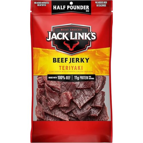 Jack Link's Beef Jerky, Teriyaki, Half Pounder Large Jerky Bag - Flavorful Meat Snack, Ready to Eat Protein Snacks with 11g of Protein per Serving, Made with 100% Beef