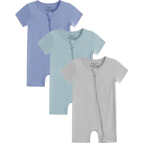 Jimonda Boys Baby Girls Short Sleeve Romper Unisex Baby Footless Pajamas With Viscose 2-Way Zipper Front 3Pcs0-24Months