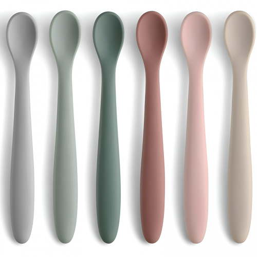 ACDANC 6Pcs 6.3Inch Silicone Feeding Spoons for First Stage Baby and Infant, Soft-Tip Easy on Gums | Training Spoon | Baby Utensils Feeding Supplies, Dishwasher & Boil-Proof