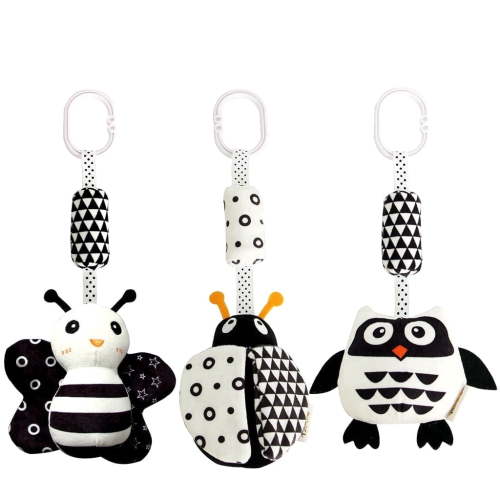 Blublu Park Baby Hanging Toys, 3-Pack High Contrast Stroller and Car Seat Rattles with Teethers for Infants 0-12 Months, Insect Friends