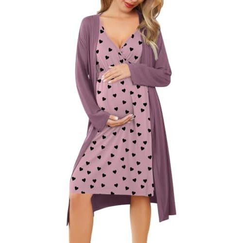 Ekouaer Maternity Nursing Gown and Robe Set Labor Delivery Nightgowns