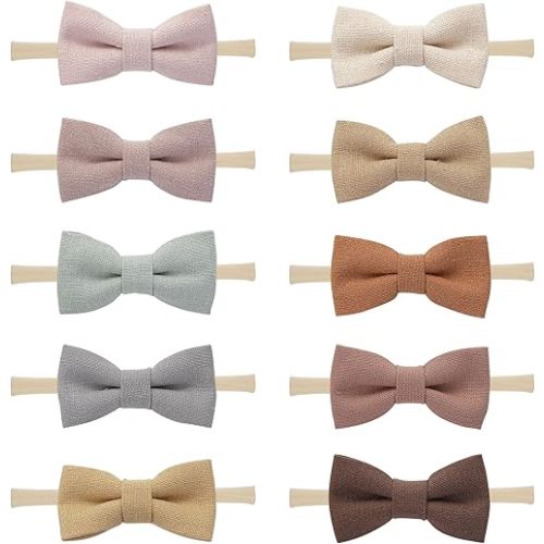 Fancy Clouds Baby Girl Bows and Headbands,10 Pack of Stretchy Soft Nylon Hairbands Hair Bows for Newborns, Infants, Toddlers - Handmade Baby Hair Accessories for Girls Gifts Photo