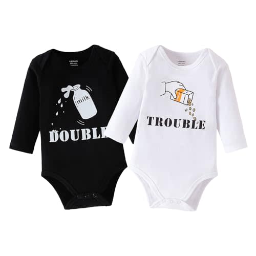 DEFAHN Funny Twins Baby Bodysuits Boys Girls Rompers 2 Pack Twin Matching Clothes Outfits for Newborn Infant