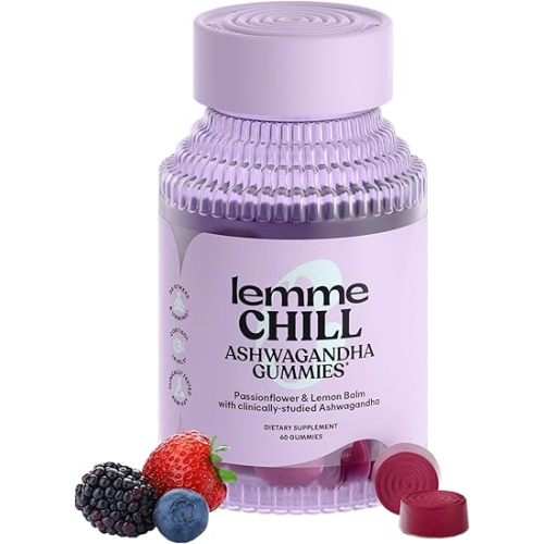 Lemme Chill Stress Relief Gummies with 300mg KSM-66 Ashwagandha, Lemon Balm, Passionflower & Goji to Support Relaxation, Healthy Cortisol & Sleep - Gluten-Free, Non-GMO, Mixed Berry (60 Count)