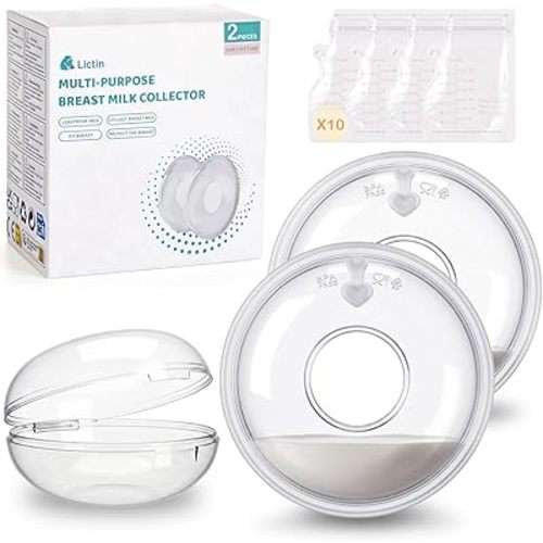 Lictin Breast Milk Collector, Milk Collectors for Breastfeeding, 2PCS Breastmilk Cups, 60ML Milk Collection Shells with 10PCS Milk Storage Bags(Silicone Storage Box), Milk Catcher for Nursing Moms