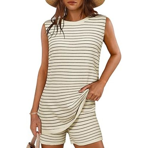 Glamaker Women's 2 Piece Short Sets Summer Lounge Sets Sweater Knit Beach Vacation Matching Sets Travel Outfits
