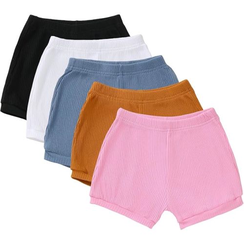 5 Pack Toddler Girls Shorts, Elastic Waist Cotton Summer Shorts