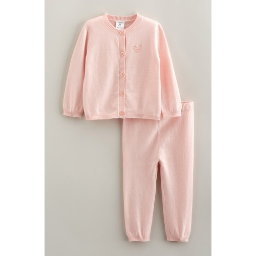 Pointelle Heart Cardigan & Sweater Pants Set, 3M