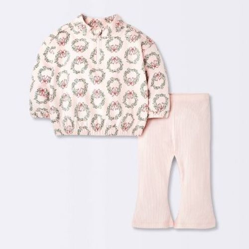 Baby Girls' 2pc Christmas Wreath Graphic Fleece Set - Cloud Island™ Pink 0-3M