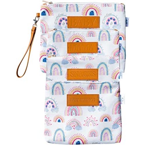 Rainbow Baby Diaper Bag Organizing Pouches (Set of 4) - Diaper Bag Organizer Pouches - Baby Diaper Bag, Wet Bag, Mama Bag, Snacks Diaper Bag Insert - Waterproof Lining - Diaper Bag Organizer Insert