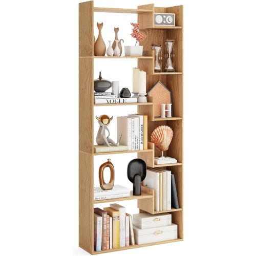 Tangkula 6-Tier Bookshelf, 64”H Tall Open Bookcase with Anti-Tip Kits, Home Office Free-Standing Wood Room Divider Display Book Shelf, Modern 11-Shelf Storage Rack for Study, Living Room (1, Natural)