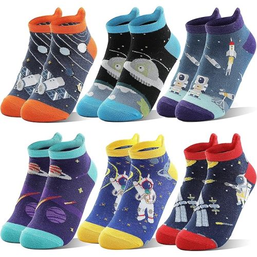 Welwoos Kids Boys Ankle Socks No Show Low Cut Funny Cute Cartoon Novelty Cotton Socks 6 Pairs