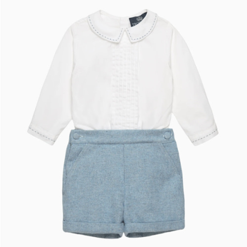 Baby Rupert Set in Pale Blue Herringbone | Trotters London – Trotters Childrenswear USA