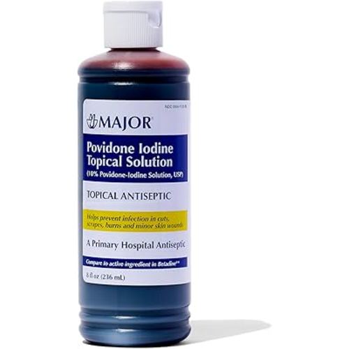 Major 10% Povidone-Iodine Liquid Topical Solution, USP - Topical Antiseptic for Cuts, Scrapes, Burns, and Minor Skin Wounds - 8 Fl. Oz.