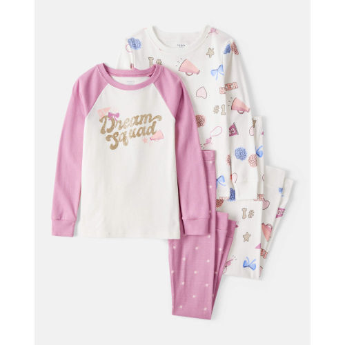 Girls Cheerleading Print 100% Cotton Long-Sleeve 4-Piece Pajamas - White/Pink - Carter's | Carter's