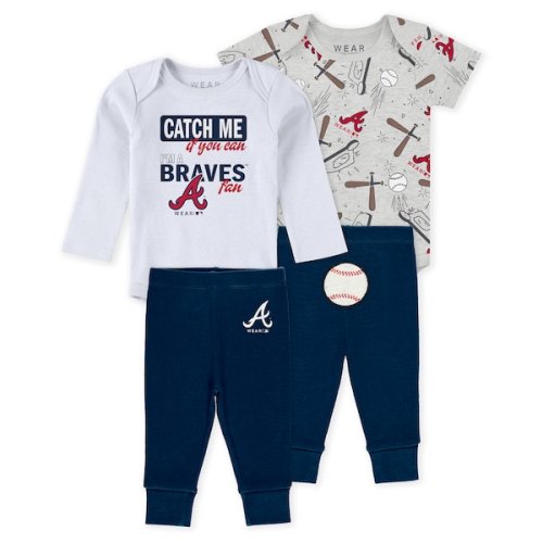 Atlanta Braves WEAR by Erin Andrews Newborn & Infant Three-Piece Turn Me Around Bodysuits & Pant Set - Heather Gray/White/Navy