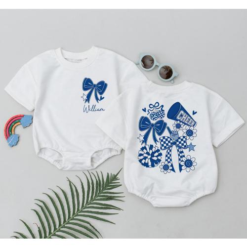 Personalized Blue Cheerleader Baby Romper: Custom Game Day Bodysuit