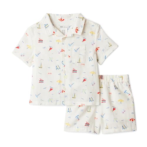 Amazon Essentials x Sofia Grainge Toddlers and Baby Boys' Cotton Linen Short Sleeve Shirt & Shorts Play Set