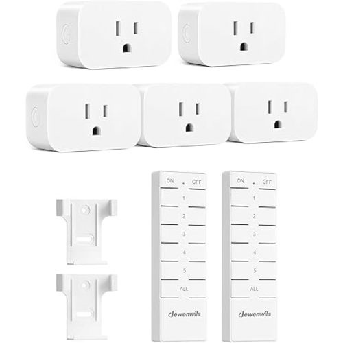 DEWENWILS Remote Control Outlet with All On/Off Button, Indoor Remote Outlet Switch for Christmas Tree Lights, Lamps, Fan, 2 Mountable Brackets, 15A/1875W, 100FT, FCC Listed, 2 Remote and 5 Outlets