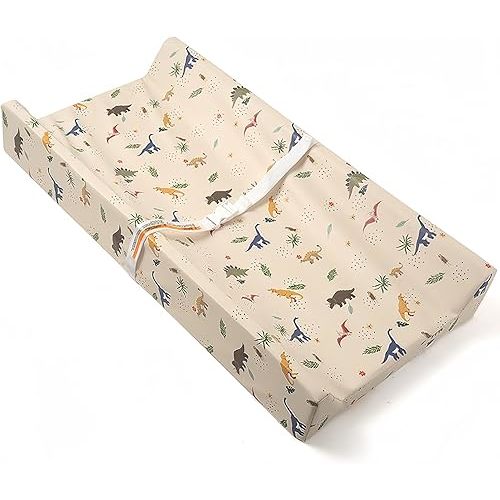 Baby Changing Pad Diaper Changing Pads for Babies Non-Slip Wipeable Changing Mat for Dresser and Table Removable PU Cover with Cute Animal Patterns (Sandy Dino)