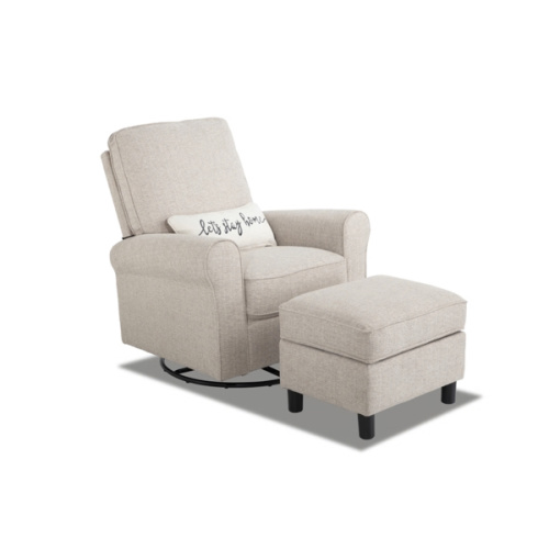 Cottage Chic Beige Accent Swivel Glider & Storage Ottoman