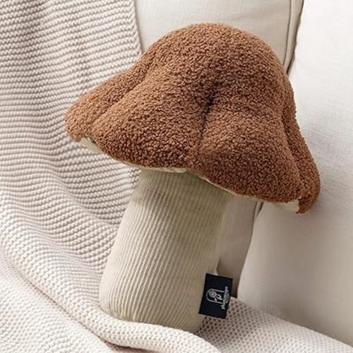 Phantoscope Mushroom Shaped Throw Pillow, Teddy Fleece Soft Mushroom Decorative Pillows Cute 3D Shaped Cushion for Couch Sofa Bed Chair, Dark Coffee,16 x 14 inches