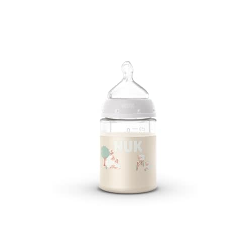 NUK First Choice Smooth Flow Bottle, 5oz, 1-Pack, Peach Sheep | Anti-Colic Vent, Medical-Grade Silicone Nipple, Mimics Breastfeeding, SafeTemp Indicator, BPA-Free