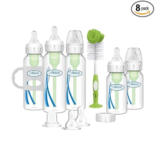 Dr. Brown's Natural Flow Anti-Colic Options + Narrow Bottle to Sippy Gift Set with Soft Silicone Sippy Spout, Removable Silicone Handles, Travel Cap and Bottle Brush