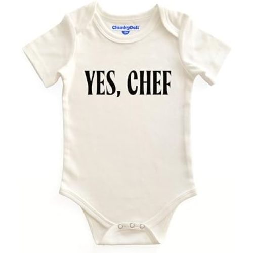 Chunky Deli Yes Chef! Baby Bodysuit - Cute 100% Cotton Foodie Onesie - Gender Neutral Newborn Clothes & Gift (Natural)