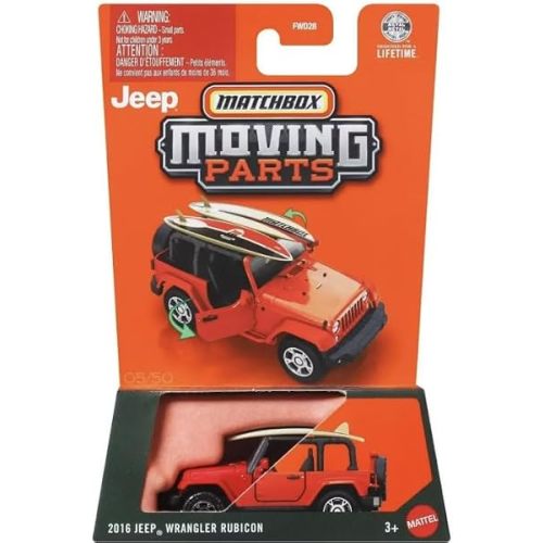 Matchbox Moving Parts 2016 Jeep Wrangler Rubicon [Red] 05/50, 1:64 Scale Diecast Toy Vehicle