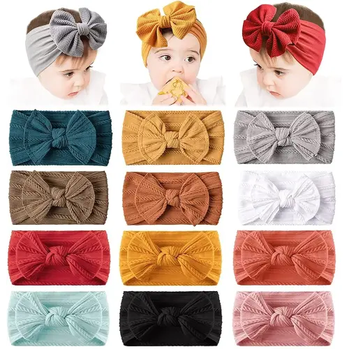 12 Pack Baby Nylon Headbands Hairbands Hair Bow Elastics, Newborn Head Bands Infant Toddler Hairbands, Bows Child Hair Accessories for Baby Girls Newborn Infant Toddlers Kids