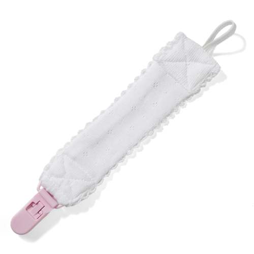 Paty Cotton Pointelle Knit Pacifier Clip with Pink