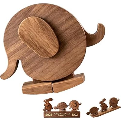 Handmade Walking Wooden Animals, Educational Rabbit Elephant & Turtle Statue Ornaments Mechanical Kinetic Ramps Walker 2026 Animal Figurines Balance Sculpture Fun Science Gift(Elephant)